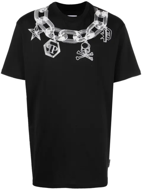 Philipp Plein necklace print T-shirt Black FABCMTK5613PJY002N