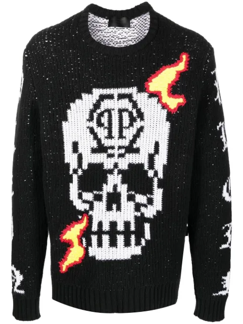 Philipp Plein skull-detail knit jumper Black FABCMKO1146PKN002N