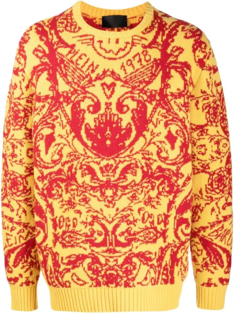 Philipp Plein intarsia-knit design jumper Yellow FABCMKO1148PKN002N