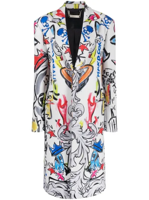 Philipp Plein Agnelli graffiti-print single-breasted coat White FABCWRA0551PTE003N