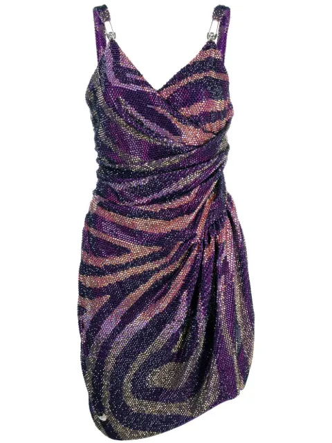 Philipp Plein crystal-embellished zebra-print dress Purple FABCWRG2294PJY002N