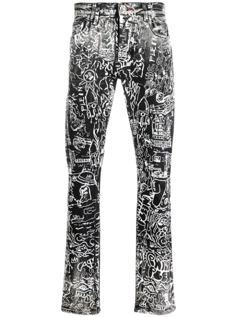 Philipp Plein all-over graphic-print jeans Grey FABCMDT3063PDE004N