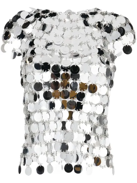 Rabanne metallic-disks short-sleeved top Silver 19EITO010PS0133