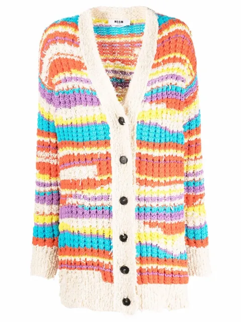 MSGM striped chunky knit cardigan Neutrals 3241MDM135227285