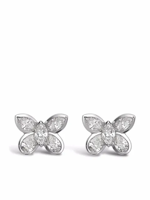 Pragnell 18kt white gold Butterfly diamond stud earrings Silver F0440