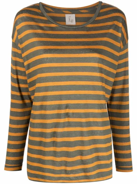 PAULA stripe-print linen T-shirt Green 21LINENPAULA5
