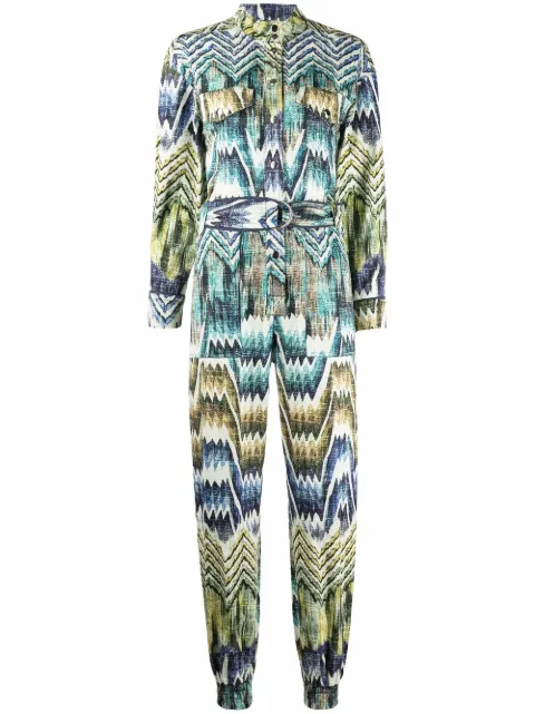 Chufy patterned belted jumpsuit Green DVJR221CB