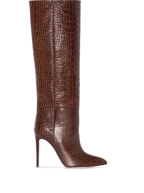 Paris Texas 115mm crocodile-effect knee boots Brown PX133XCOCO