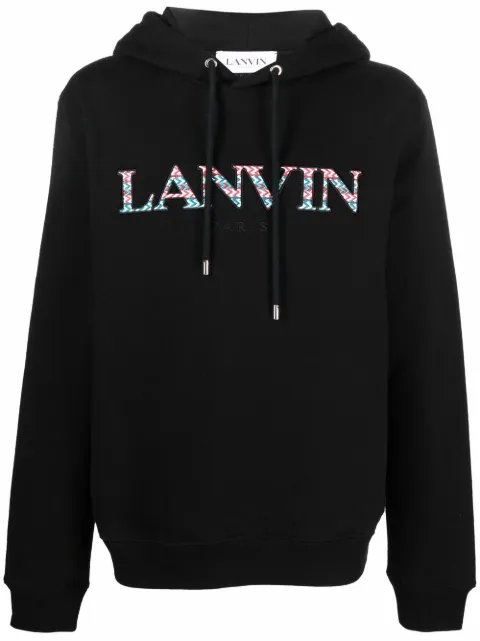 Lanvin embroidered-logo drawstring hoodie Black RMHO0001J209P22