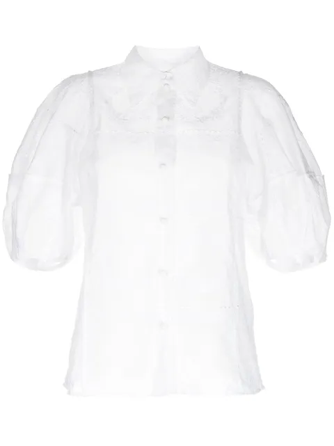 Chloé embroidered-design puff-sleeve shirt White CHC22SHT25480