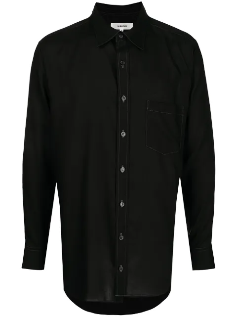 sulvam contrast-stitch long-sleeve shirt Black SPB06010