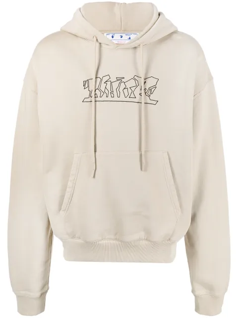 Off-White logo-embroidered cotton hoodie Brown OMBB037S22FLE0061710