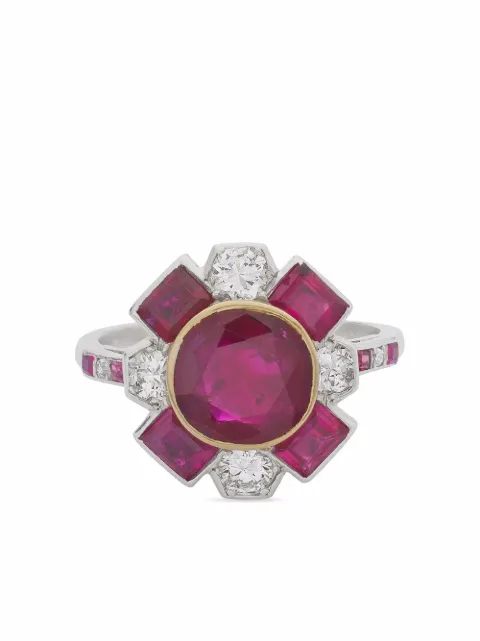 Cartier pre-owned platinum Art Deco Burmese ruby and diamond ring Silver 0275342
