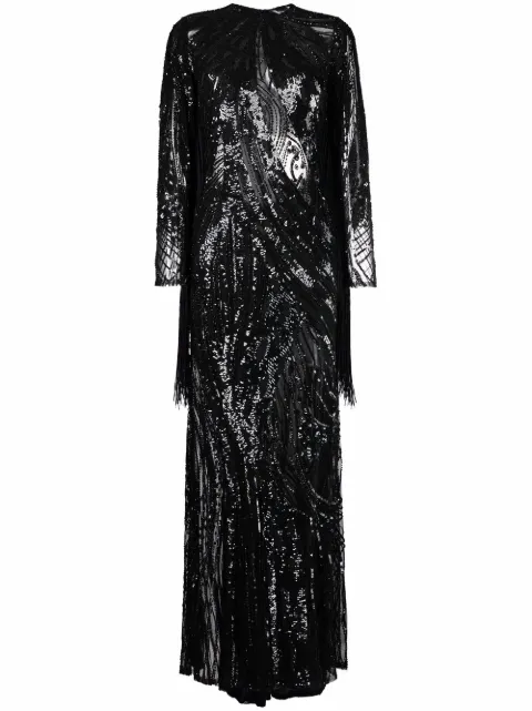Elie Saab long bead-embellished gown Black 12659