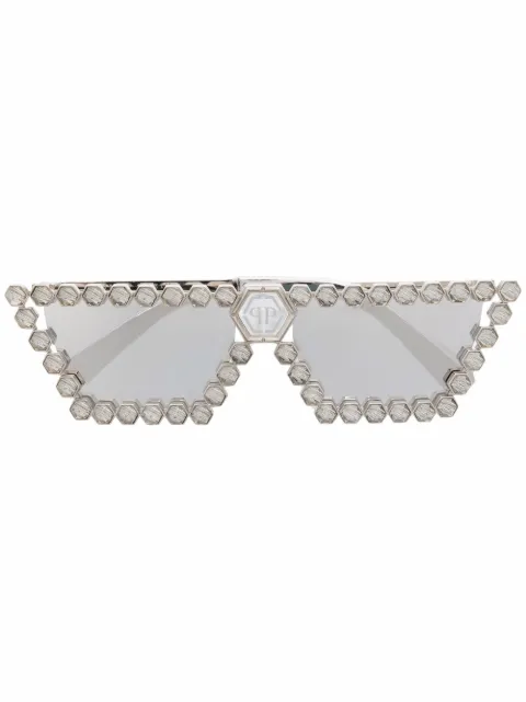 Philipp Plein Eyewear crystal-embellished square-frame sunglasses Silver PABAWES0116PXV085N