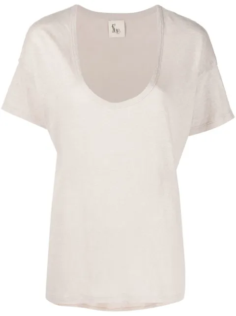 PAULA deep V-neck T-shirt Neutrals 21LINENPAULA1