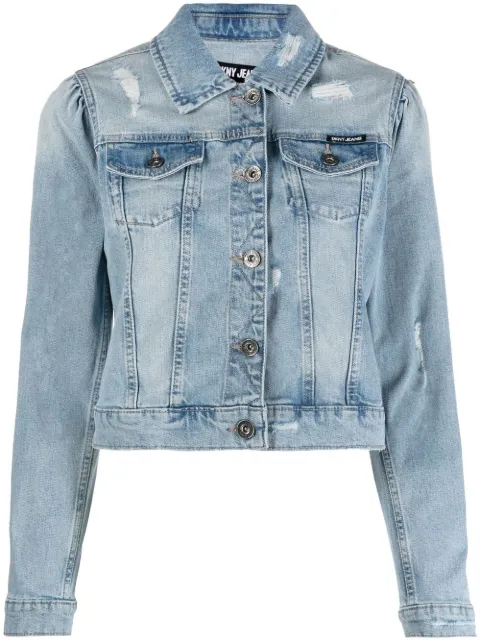 DKNY ripped-detailing cropped denim jacket Blue E2RL0688