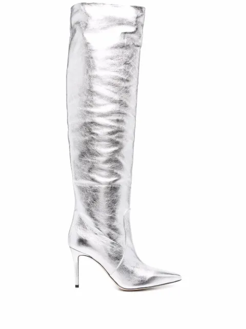Scarosso x Brian Atwood Carra metallic-effect boots Grey CARRASILVER