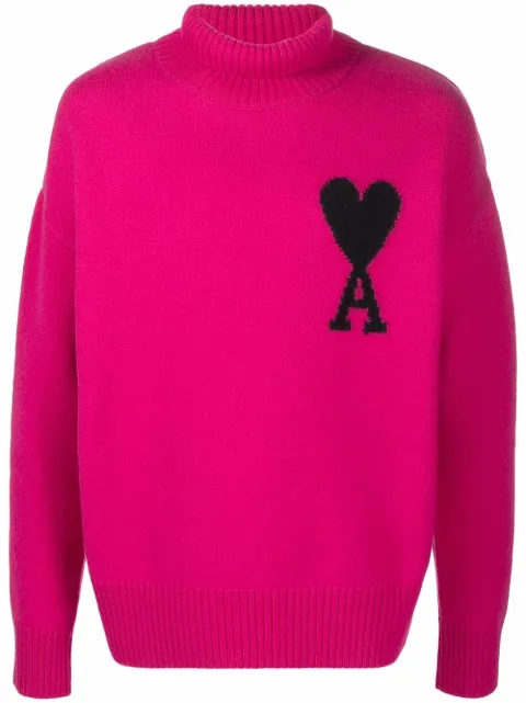 AMI Paris Ami de Coeur roll-neck jumper Pink UKS402018