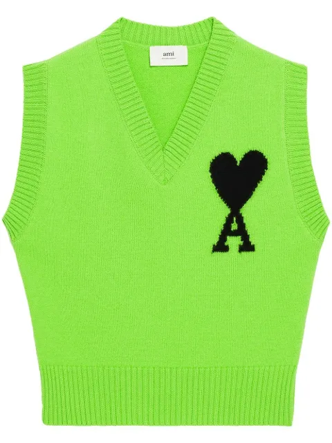 AMI Paris Ami de Coeur knitted vest Green UKS702018H22