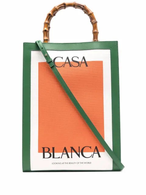 Casablanca logo-print bamboo-handle tote bag Orange AS22BAG009