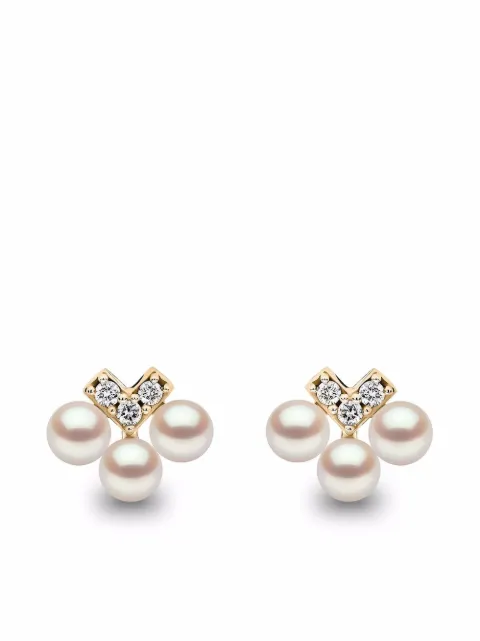 Yoko London 18kt yellow gold Sleek Akoya Pearl diamond stud earrings Gold QYE22256X
