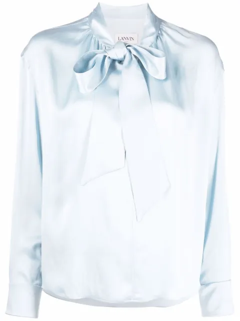 Lanvin ribbon-fastened silk blouse Blue RWTO00444324P22