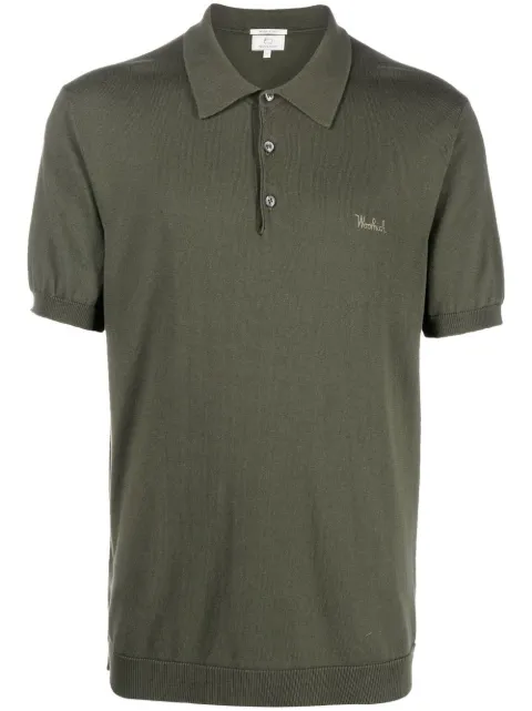 Woolrich logo-embroidered knitted polo shirt Green CFWOKN0154MRUF0608