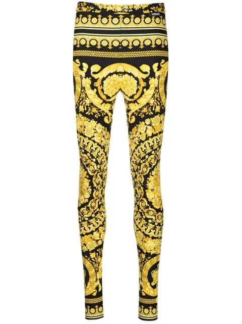 Versace Barocco-print leggings Yellow 10039001A04239
