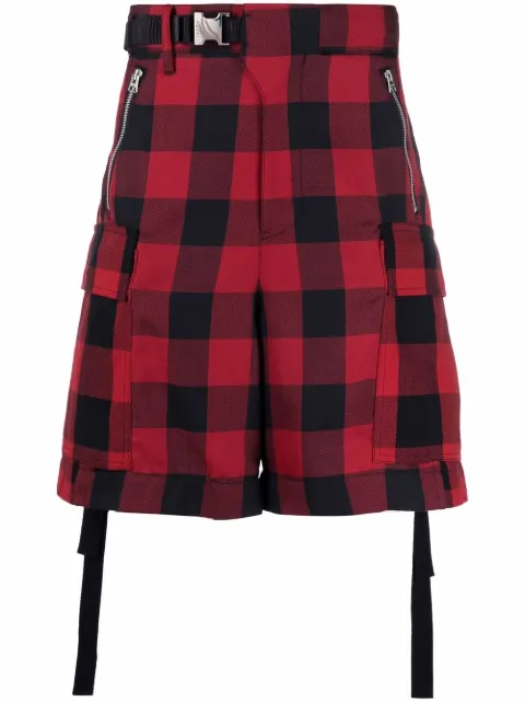 sacai check-print belted cargo shorts Red 2202702M