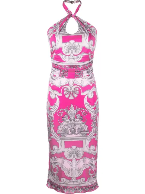 Versace Barocco-print cut-out midi dress Pink 10059101A04413