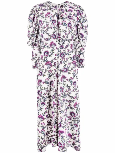 ISABEL MARANT floral-print silk midi dress White RO212122P029I