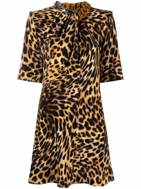 Stella McCartney chain-embellished neck leopard print dress Neutrals 6A00333AS300