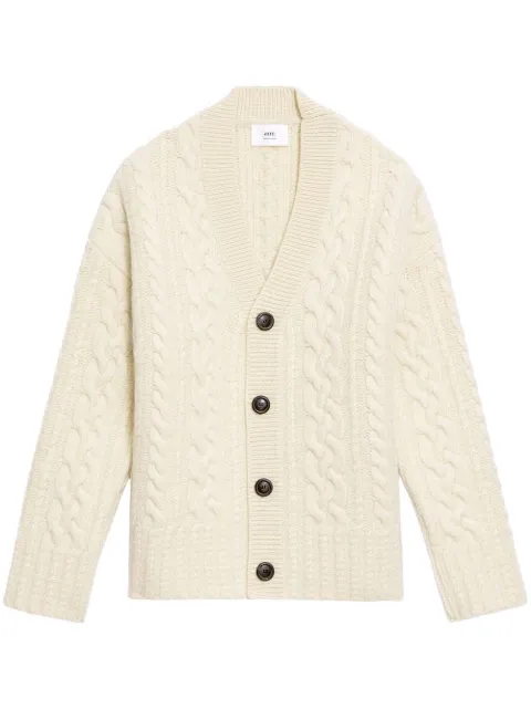 AMI Paris V-neck cable knit cardigan White UKC151017