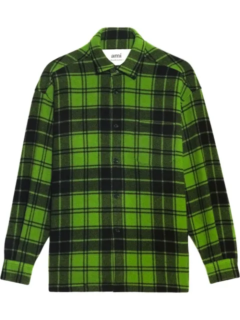 AMI Paris logo-print plaid-patterned shirt Green UJK220412