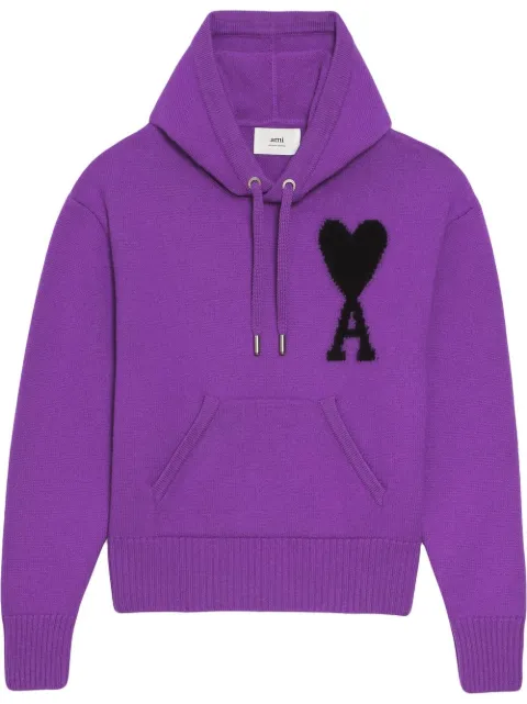 AMI Paris logo-intarsia knit hoodie Purple UKS802018