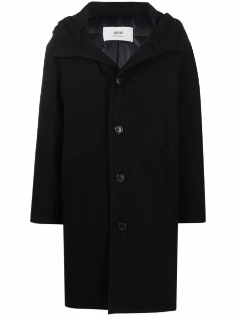 AMI Paris hooded single-breasted coat Black HCO009277