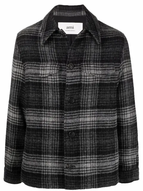 AMI Paris checked button-up shirt jacket Black HJK211280