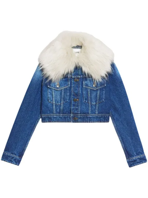 AMI Paris furry collar denim jacket Blue FJK208601