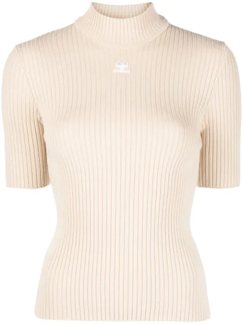 Courrèges embroidered logo ribbed knitted top Neutrals 122MPU026FI0001