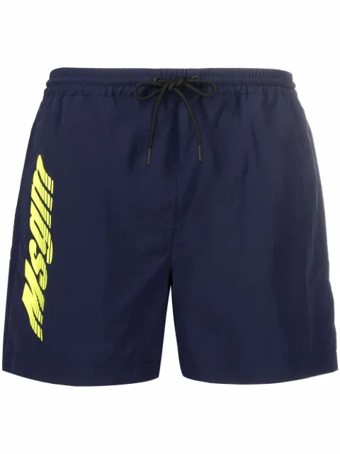 MSGM logo-print drawstring swim shorts Blue 3240MB12X227000