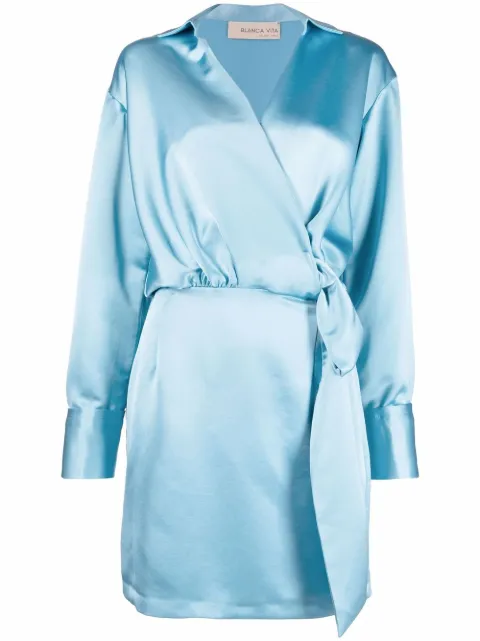 Blanca Vita wrap-style satin-effect dress Blue ACONITUM4762