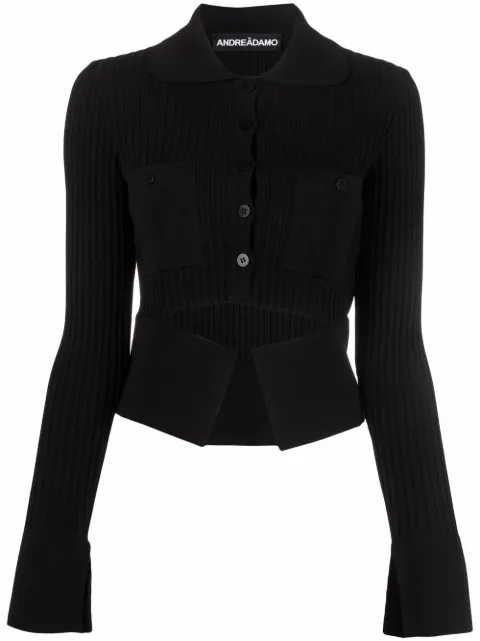 ANDREĀDAMO ribbed buttoned-up knitted top Black ADSS22CA02031473