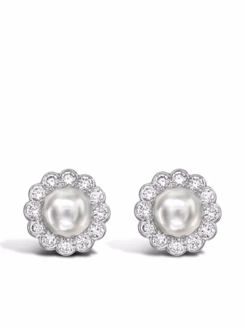 Pragnell Vintage platinum pearl and diamond stud earrings Silver 1253077
