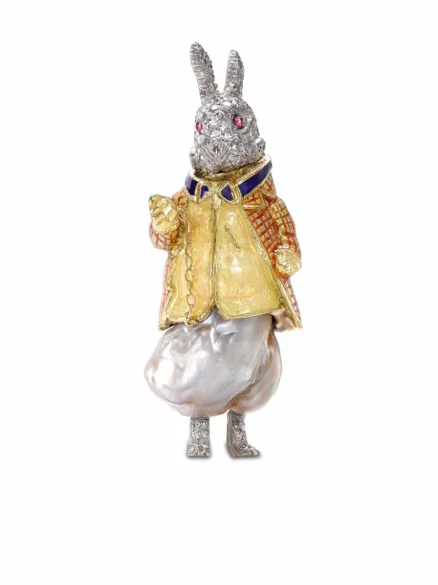 Pragnell Vintage 18kt gold Edwardian baroque pearl diamond rabbit brooch Silver 1452418
