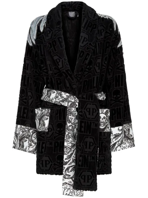 Philipp Plein Silver Eagle short bathrobe Black AAACWMG0027PTE003N