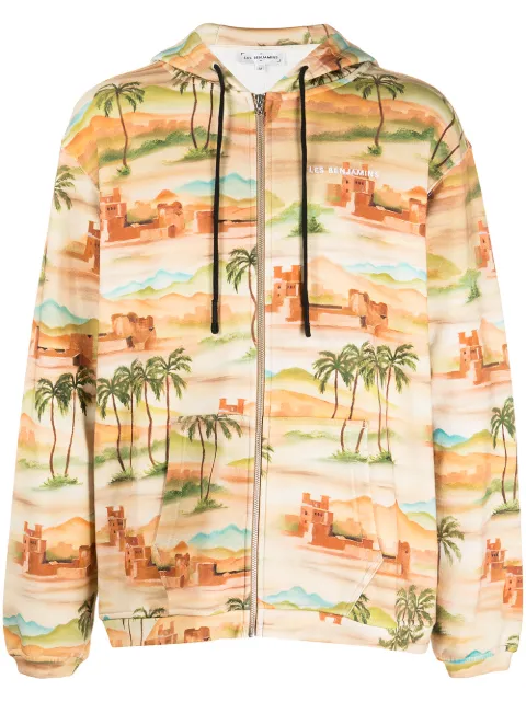 Les Benjamins graphic-print zip-up hoodie Brown LB22SSTMJMUZH001