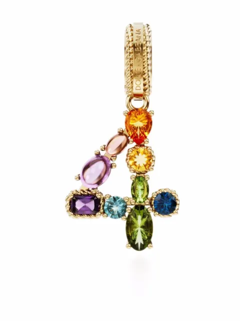 Dolce & Gabbana 18K yellow gold charm 4 lettering gemstone pendant Gold WAPR1GWMIX4