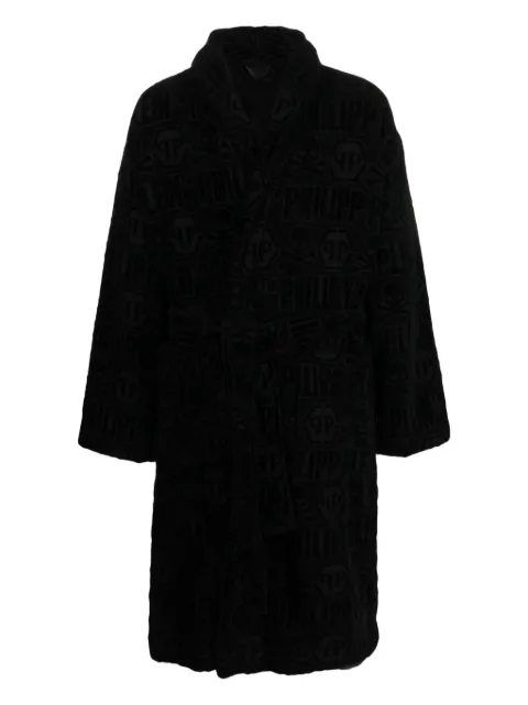 Philipp Plein tiger-print bead-embellished cotton bathrobe Black AAACUMG0012PTE003N