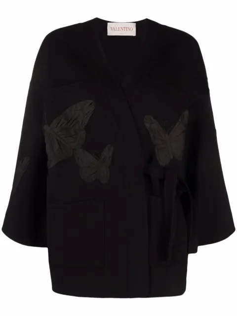 Valentino Garavani embroidered butterfly wrap jacket Black BCJ2I56JA